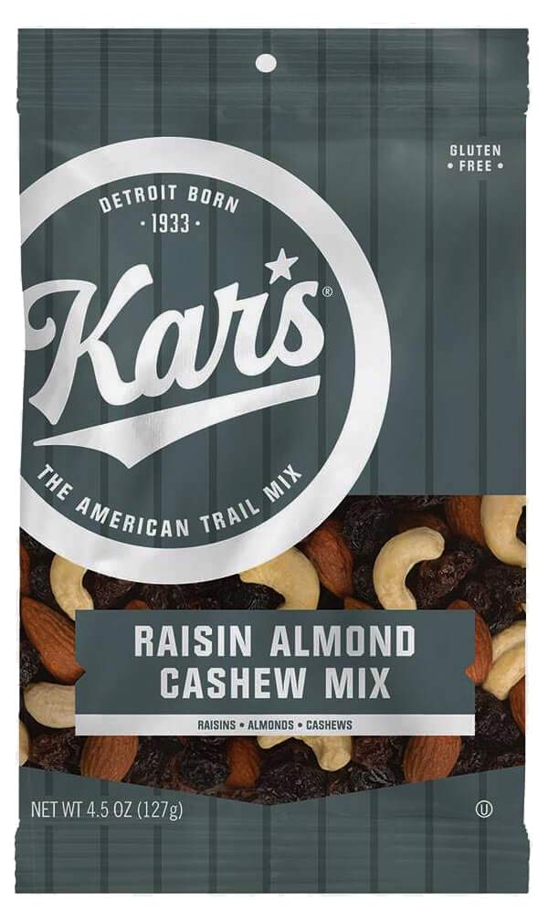 Kar's Raisin Almond Cashew Mix 4.5 ounce bags (Box of 12 bags)