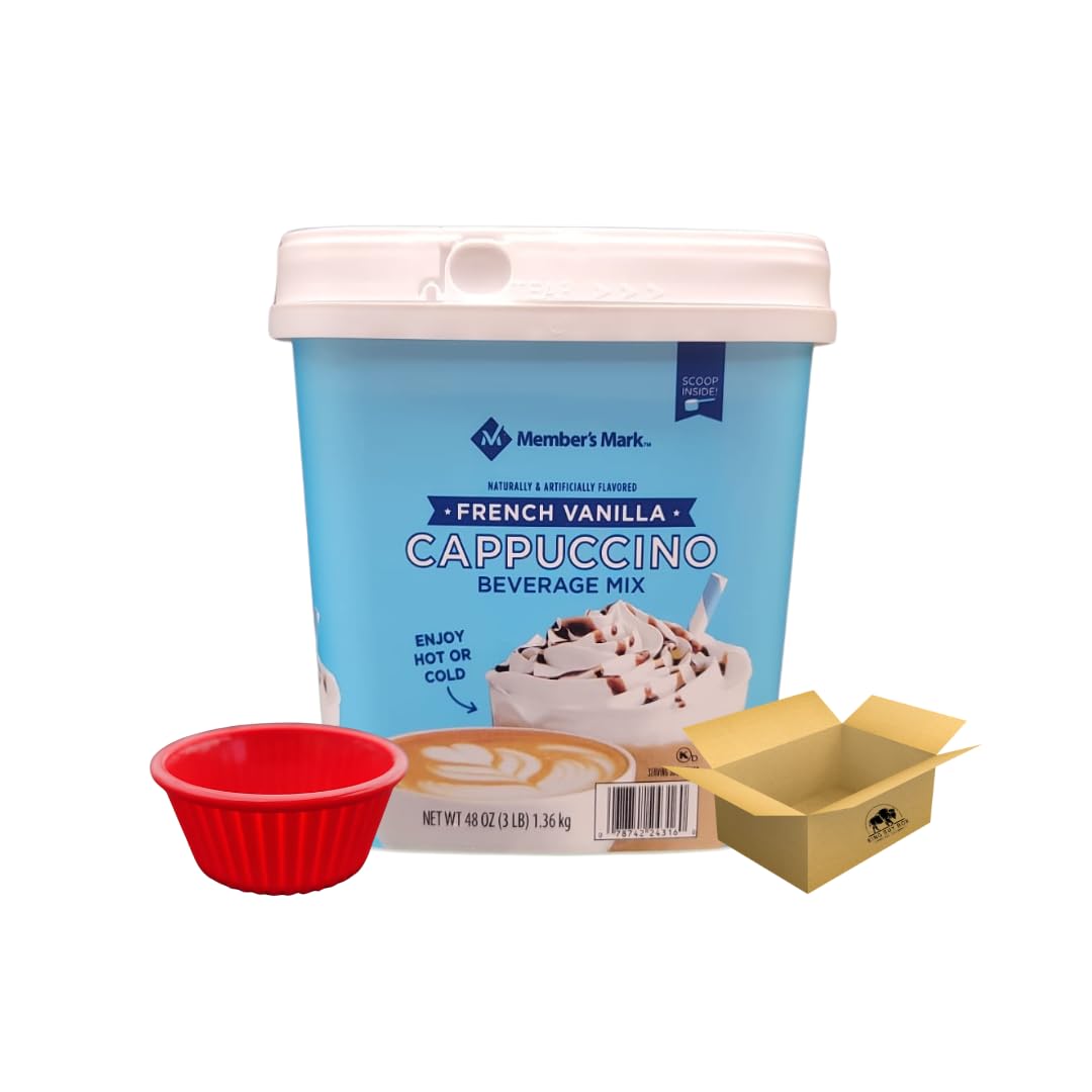 KING BUY BOX 1 PCS cup Bundle with French Vanilla Cappuccino Beverage Mix, 48 oz. 2PACK compatible with Members Mark
