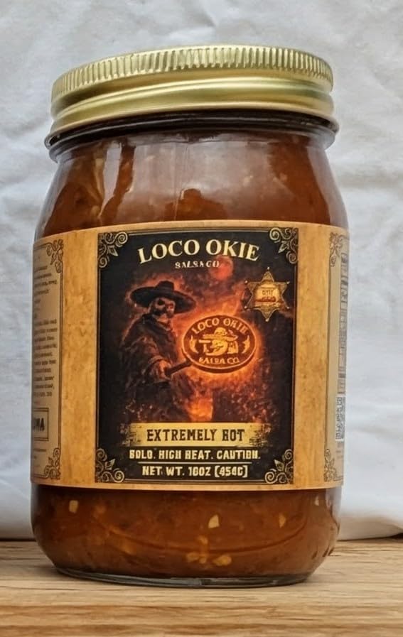 Loco Okie Salsa Co. Extremely Hot Salsa, 16 oz Jar, Made in Oklahoma Gourmet Hot Salsa