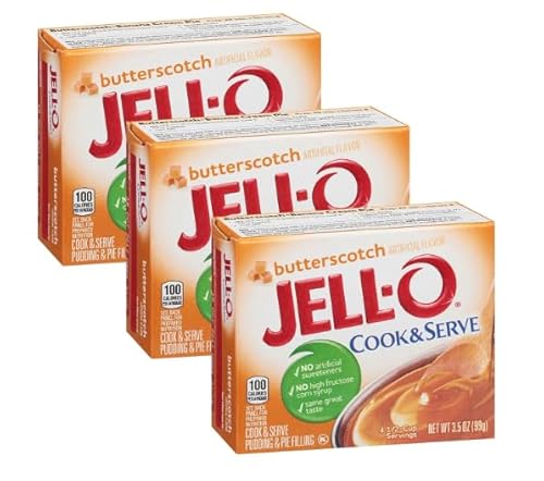 Jellos Butterscotch Cook & Serve Instant Pudding & Pie Filling Pack of 3 3.5 oz Boxes (Total 10.5 oz) Jello w/Exit 28 Bargains Sticker