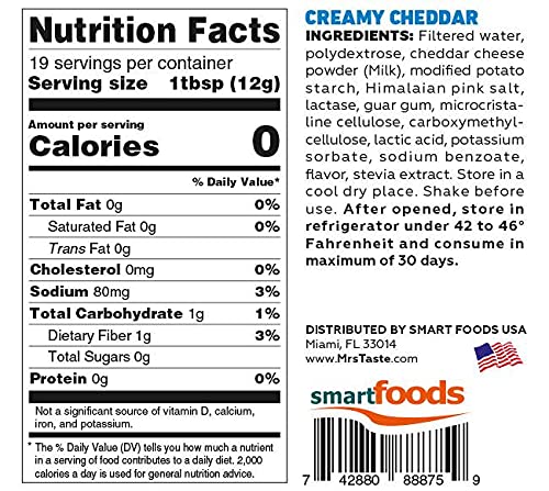 Mrs Taste Creamy Sauce, Fat Free Low Calorie Condiment, Zero Sugar, Gluten Free (8 oz, Cheddar)