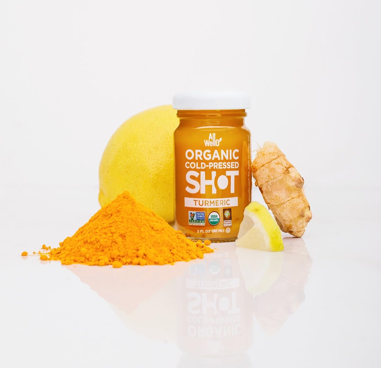 ALLWELLO Organic Turmeric Shot Certified Organic & Non-GMO Project Verified 2Fl Oz Each (6 Pack / 12Fl Oz Total)