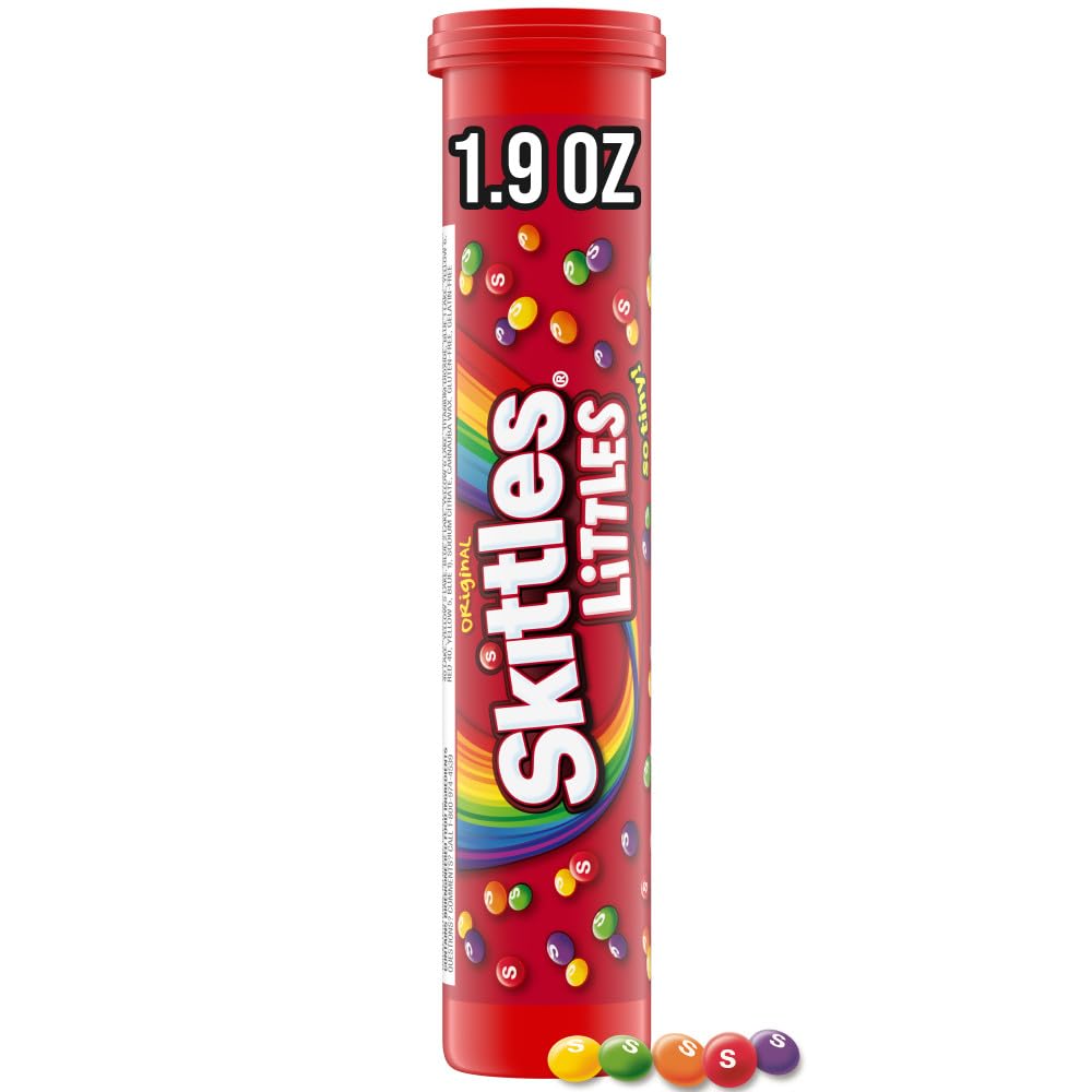 SKITTLES Littles Original Chewy Candy Mega Tube Resealable On the Go Treat for Road Trips, Lunch Treat, Movie Night Snack , Share Size, 1.9 oz Tube