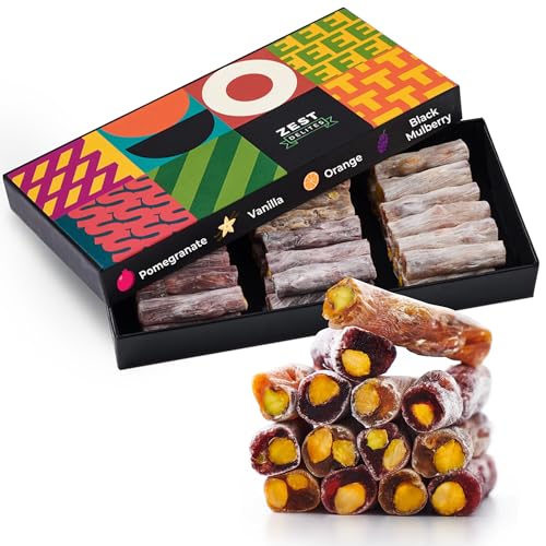 Zest Delites Turkish Delights Candy with Wonderful Pistachios, Luxury Food Gifts 8.82 oz, Gourmet Snacks, Premium Gluten Free Snacks, Vegan Snacks