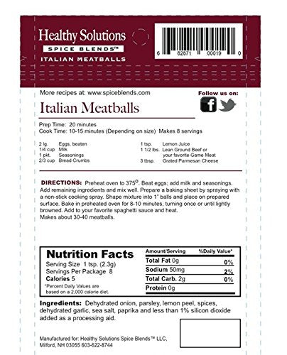 Healthy Solutions Spice Blends Italian Meatballs Seasoning Mix, Italian Herb Seasoning for Meatballs, Pasta Sauce & Meatloaf, Works with Beef, Pork
