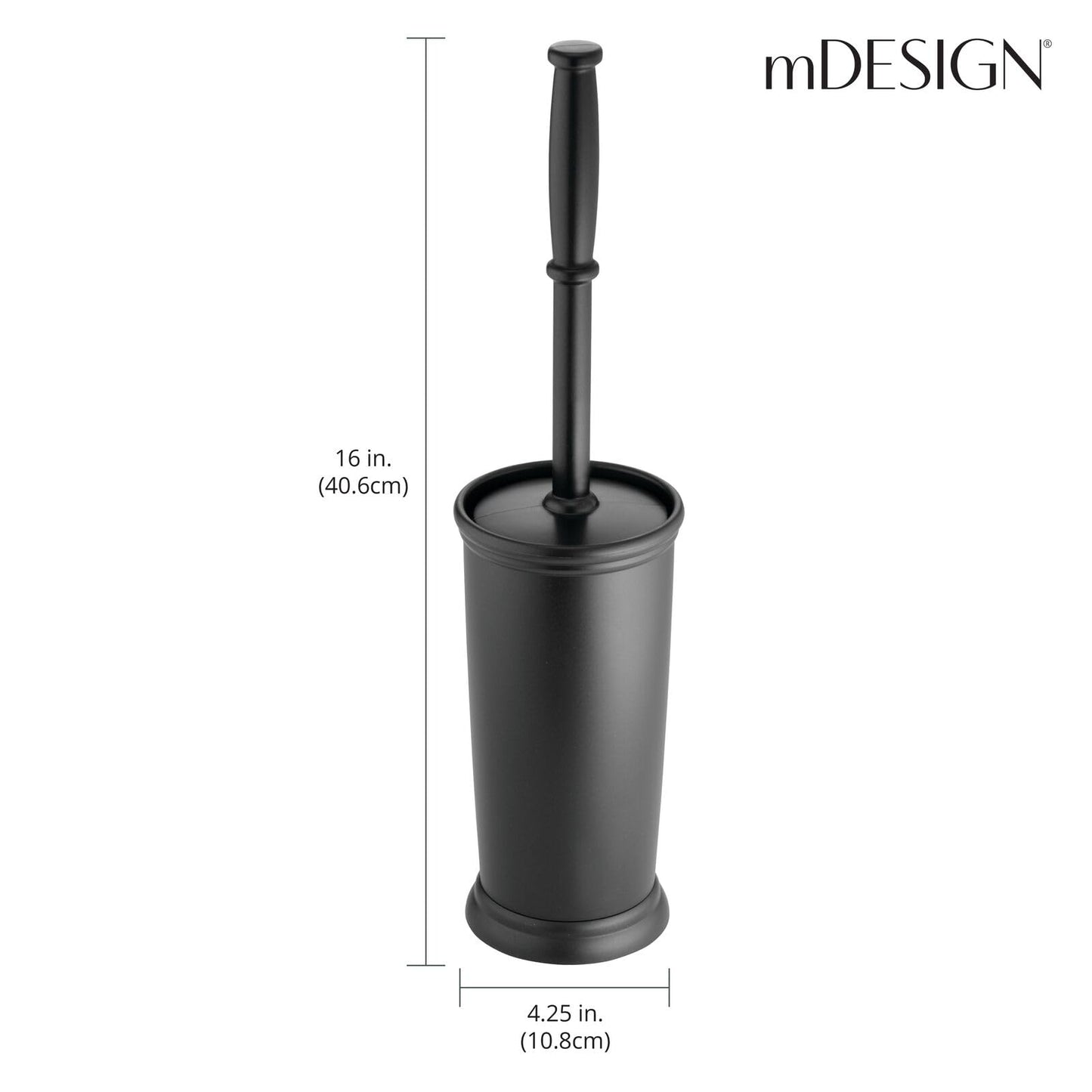 mDesign Toilet Bowl Brush and Holder - Covered Bathroom Toilet Brush - Standing Toilet Bowl Scrubber in Modern Holder - Compact, Space Saving, Deep