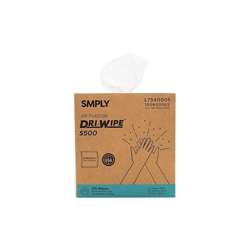 Dri-Wipe S500 by SMPLY Brands: All-Purpose Dry Wipes, 176 Count, Alternative to Shop Towels & Paper Towels, 8" x 12" Center Pull Sheets