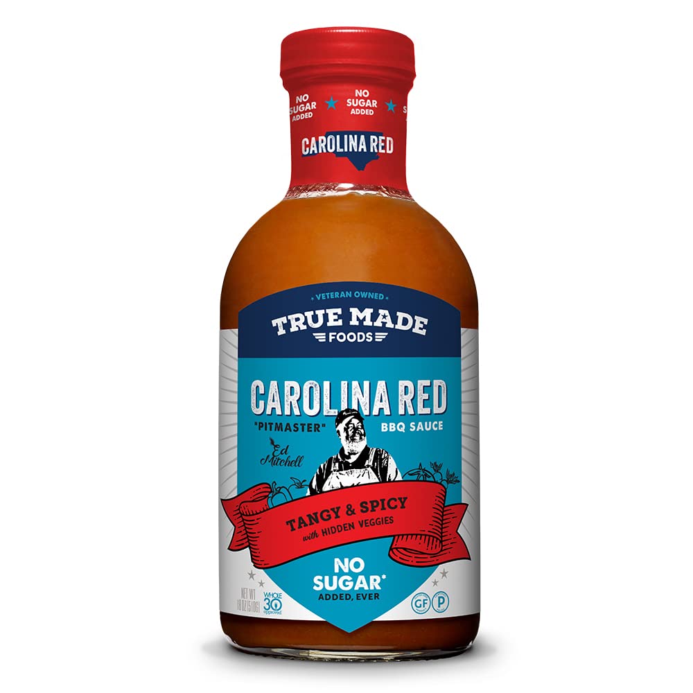 True Made Foods Carolina Red BBQ Sauce, Authentic Pitmaster Barbecue Recipe, No Sugar, Keto, Whole30, Paleo, Vegan, Gluten Free (18oz, 3 Pack)
