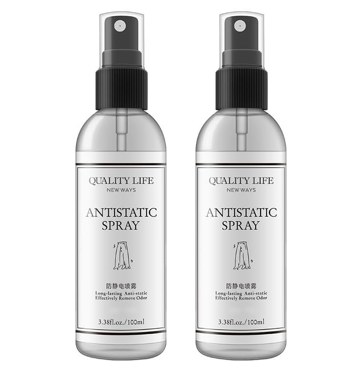 2 Bottles Static Shield Spray Reduce Static in Clothes and Hair Anti-Frizz Flat Crease Less Static