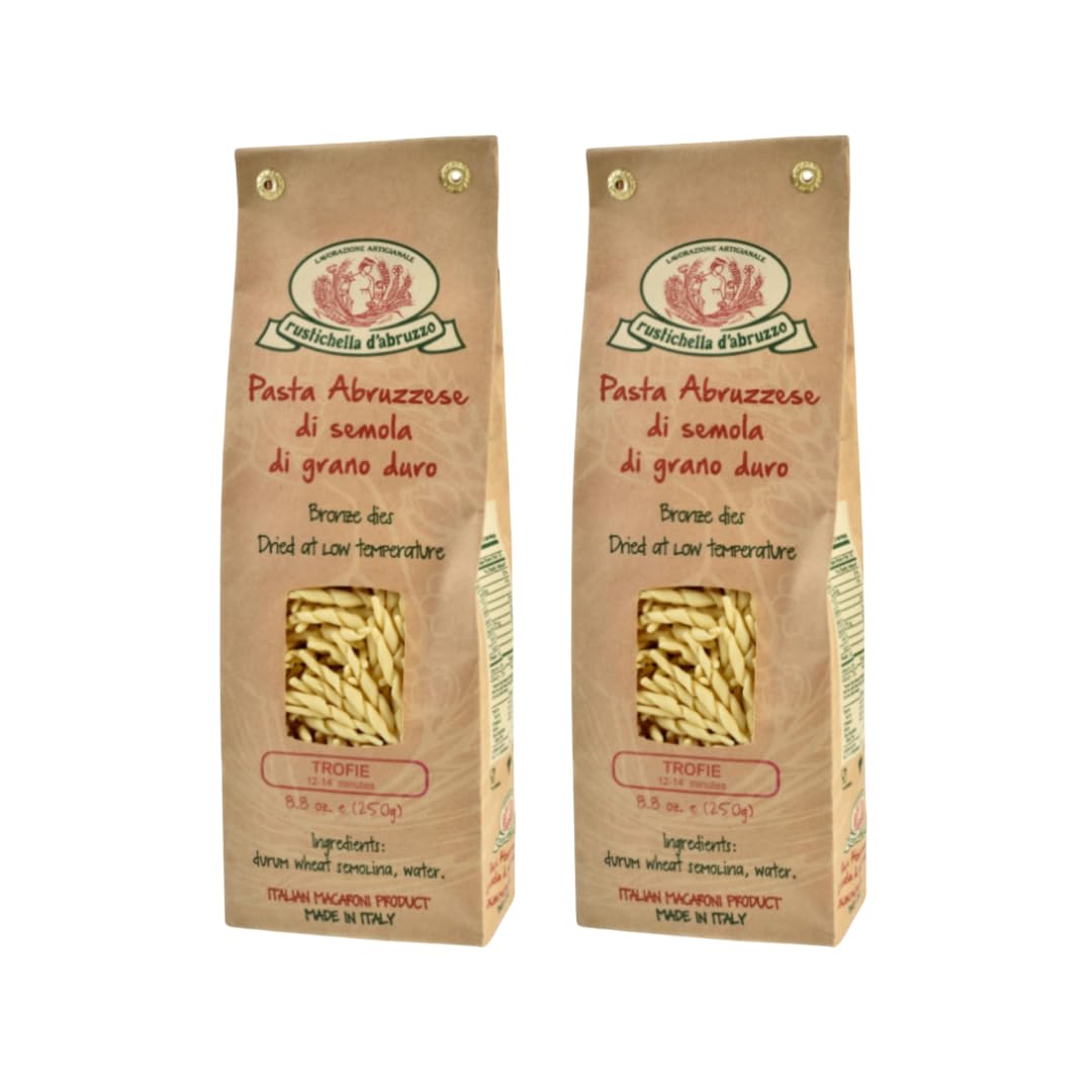 Rustichella d'Abruzzo Trofie Pasta, Authentic Italian Durum Wheat Semolina, Traditional Ligurian Shape for Pesto, Soups & Cold Dishes, Classic Small