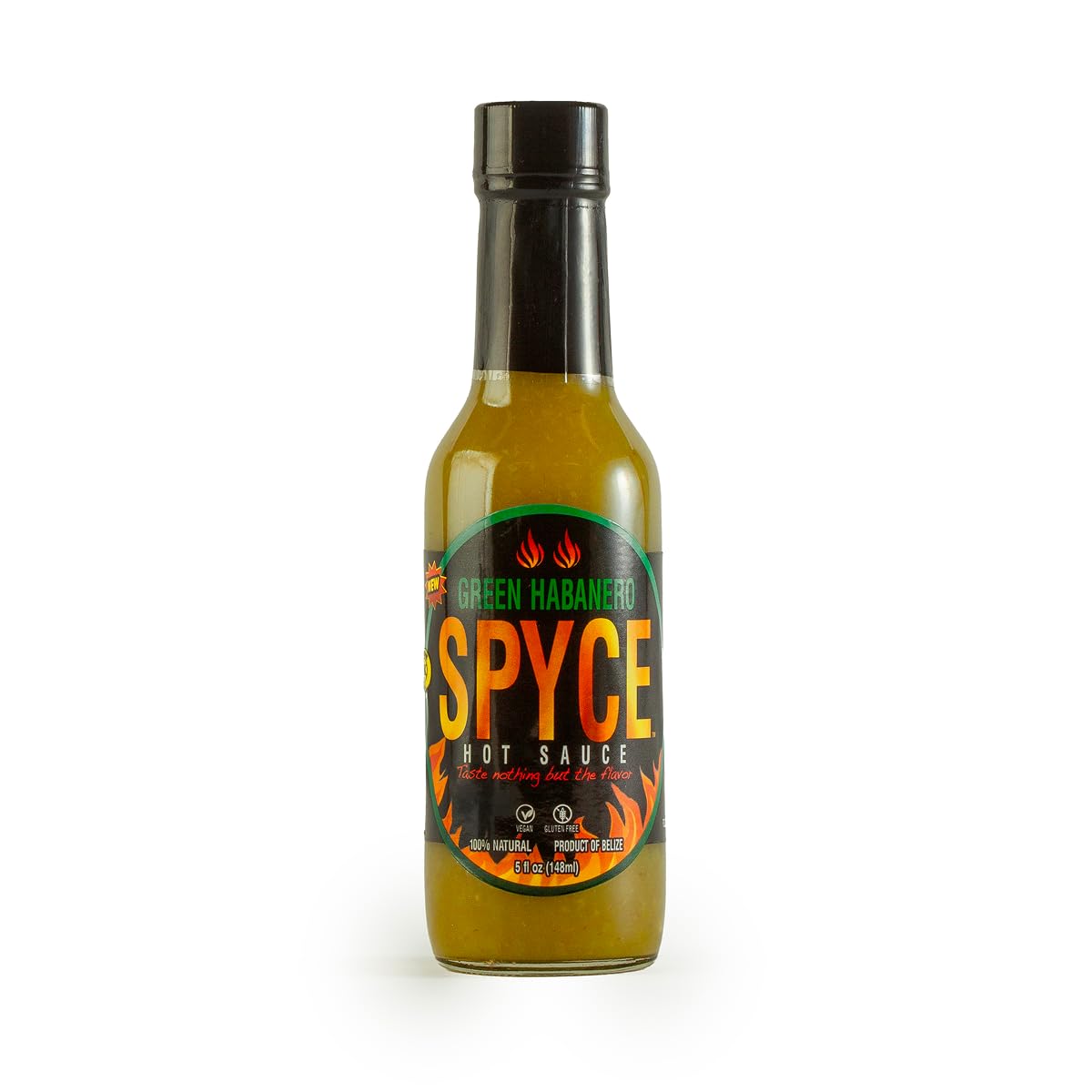SPYCE Habanero Hot Sauce, Vegan, Gluten Free, Low Sodium, Non-GMO, No MSG, No Sugar, No Filler (5 oz, Green Habanero)