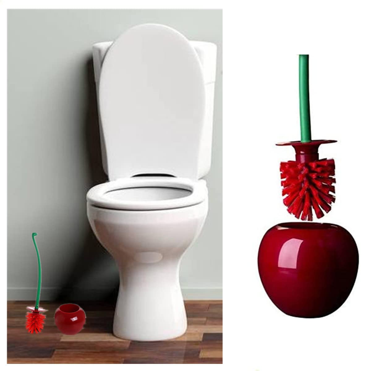 RUITASA Cherry Shape Toilet Brush, Toilet Bowl Brush Hold Combo Set, Toilet Bowl Brush Hold Combo Set, Standing Toilet Brush Set for Bathroom Toilet