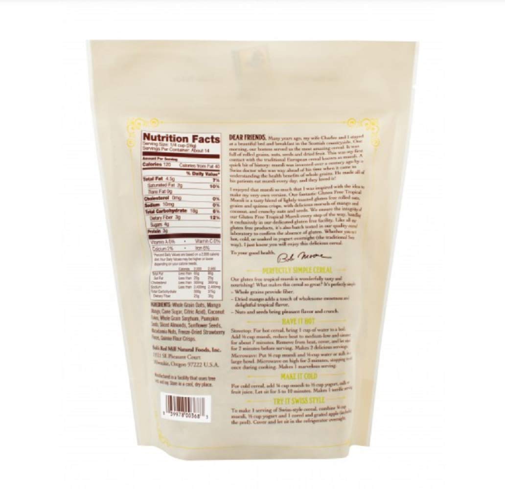 Bob's Red Mill New European Style Hot or Cold Cereal Museli 14oz, 1 Pack (Tropical)