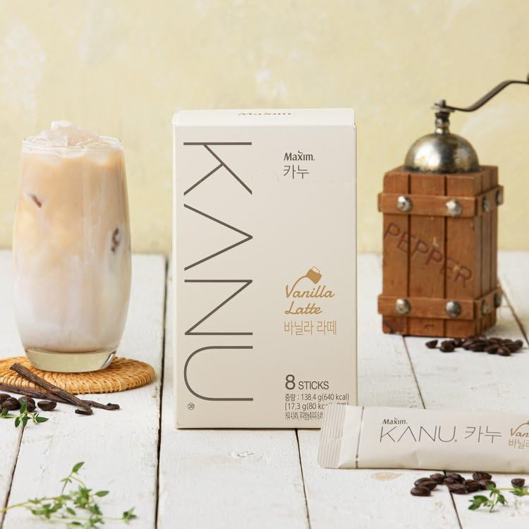 Kanu Vanilla Latte Korean Instant Coffee, Camping Essentials 17.3g x 8 Sticks