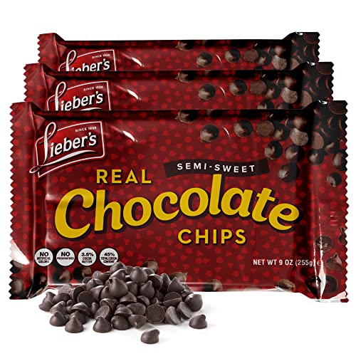 Lieber’s Vegan Semi-Sweet Real Chocolate Chips, 9 oz - Gluten Free, Dairy Free, Kosher Parve, Low Calorie Chocolate Chips for Baking (9 Oz Pack Of 3)