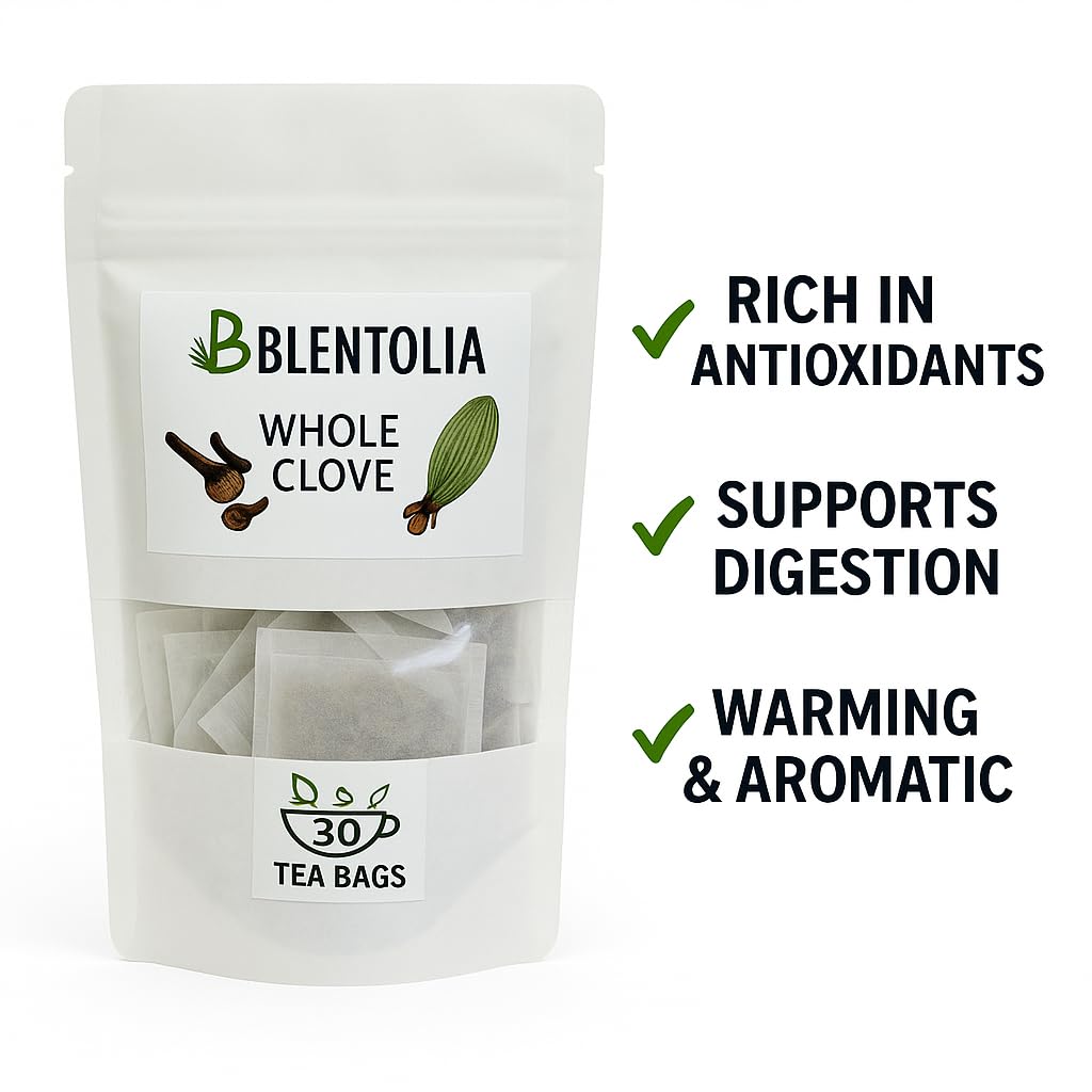 Blentolia Whole Clove - 30 Herbal Tea Bags - Warming & Aromatic Spice Tea - 100% Natural - Caffeine-Free - Immune & Digestive Support - Herbal Clove