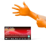 Ansell Microflex Blaze N48 7mil Disposable Nitrile Gloves w/Extended Cuff for Automotive, Oil, Mining - Small, Orange (Pack of 100)