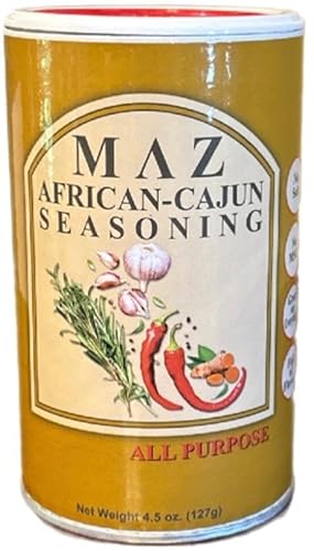 MAZ African-Cajun Seasoning, All Purpose, Natural Spice Blend, No Salt, No MSG, 4.5 oz, Blend of African & Cajun Spices, Delicious, Flavorful Herbs