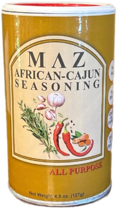 MAZ African-Cajun Seasoning, All Purpose, Natural Spice Blend, No Salt, No MSG, 4.5 oz, Blend of African & Cajun Spices, Delicious, Flavorful Herbs
