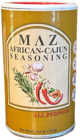 MAZ African-Cajun Seasoning, All Purpose, Natural Spice Blend, No Salt, No MSG, 4.5 oz, Blend of African & Cajun Spices, Delicious, Flavorful Herbs