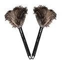 Retractable Feather Duster 8-14 in Adjustable - Natural Ostrich Feather Duster for Cleaning Ceiling Fans, Blinds, Plantation Shutters, Walls
