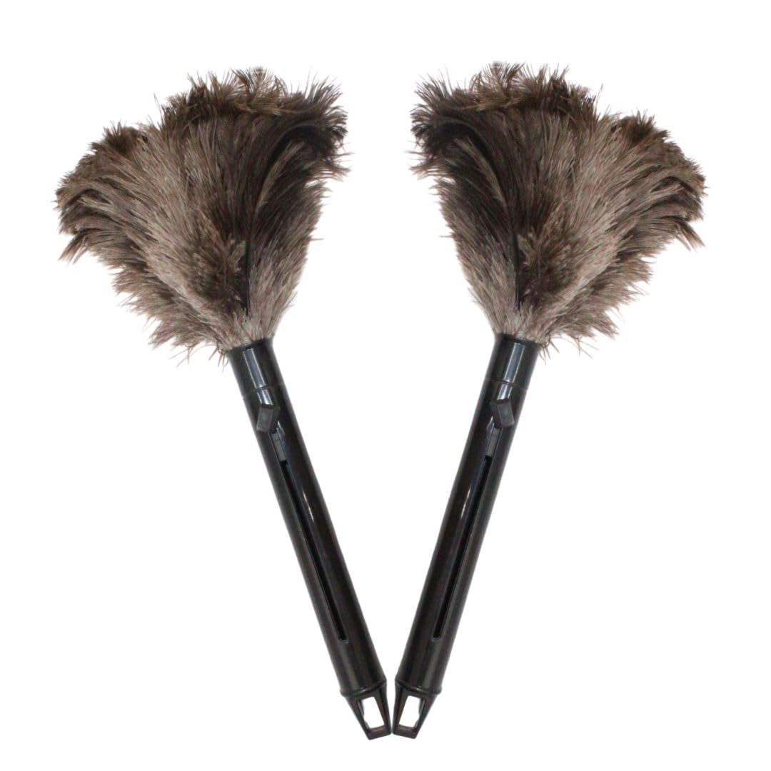 Retractable Feather Duster 8-14 in Adjustable - Natural Ostrich Feather Duster for Cleaning Ceiling Fans, Blinds, Plantation Shutters, Walls