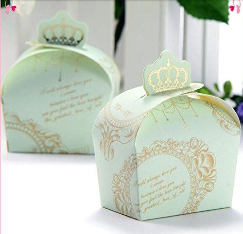 Krismile 50Pcs Royal crown design sweet candy Chocolate cookies box, Wedding Favor gift boxes for cakes Party decor (Green)