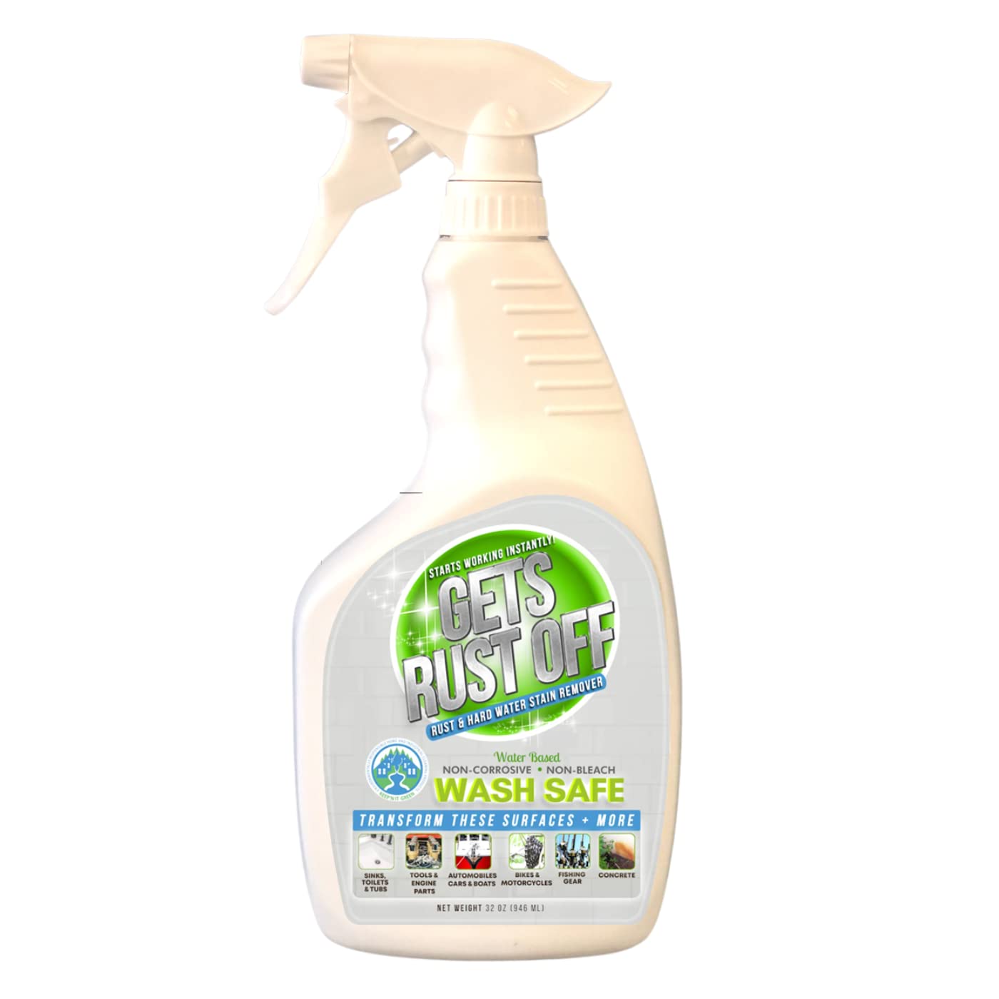 Wash Safe™ GETS RUST OFF | Non-Corrosive, Non-Bleach Rust & Hard Water Stain Remover | Water-Based, Fast-Acting Formula for Metal, Concrete, Tools