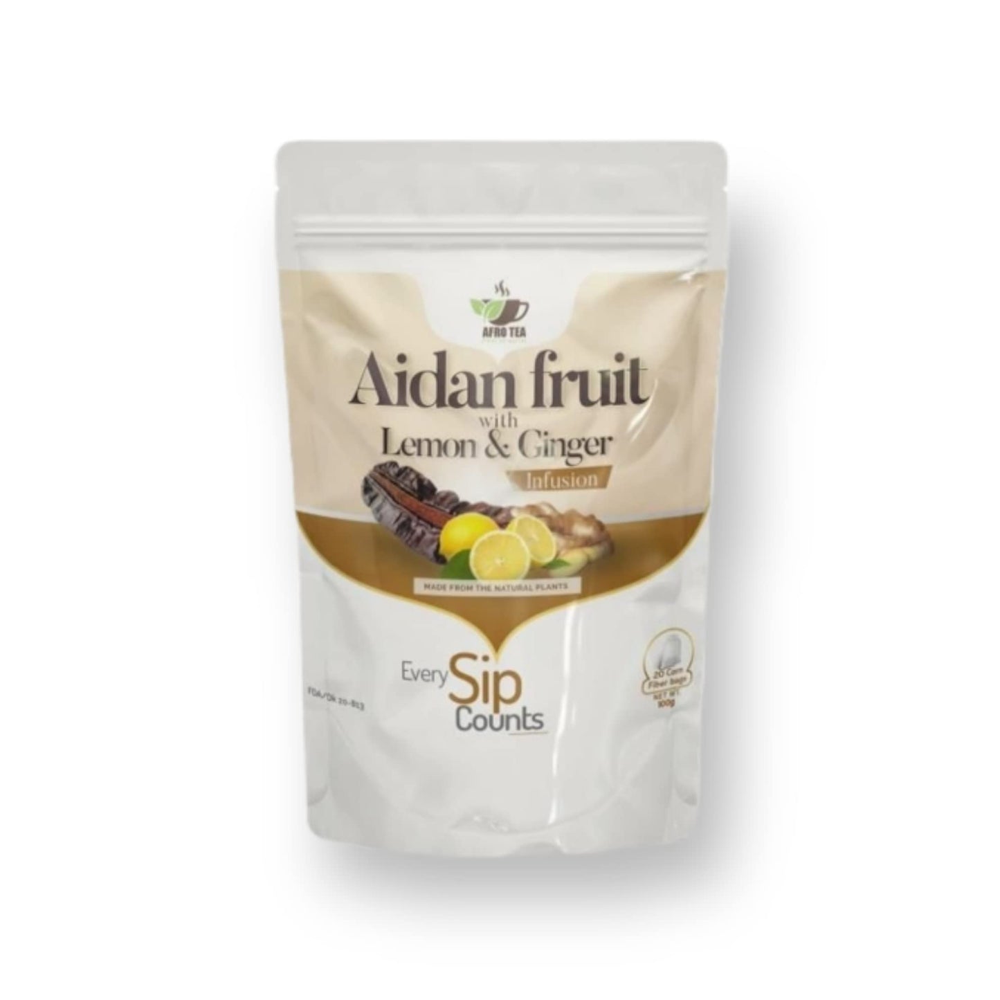 AfroTea Prekese Aidan Fruit Tea With Lemon & Ginger Infusion 20 Corn Fiber Bags Originally From Ghana