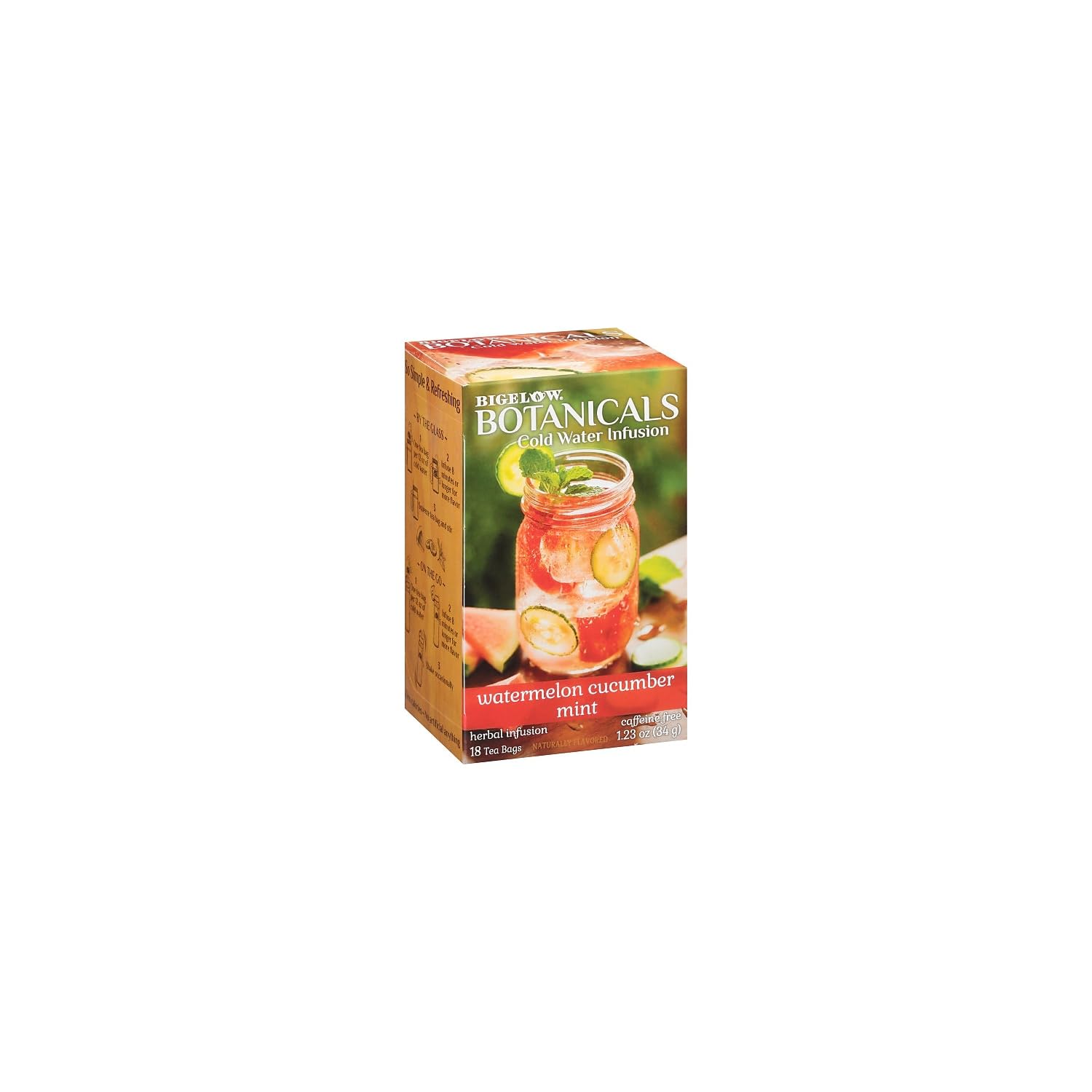 Bigelow Botanicals Cold Water Infusion Watermelon Cucumber Mint Tea Bags 18 Count Box (Pack of 1), Herbal Infusion, Caffeine Free, 18 Tea Bags Total