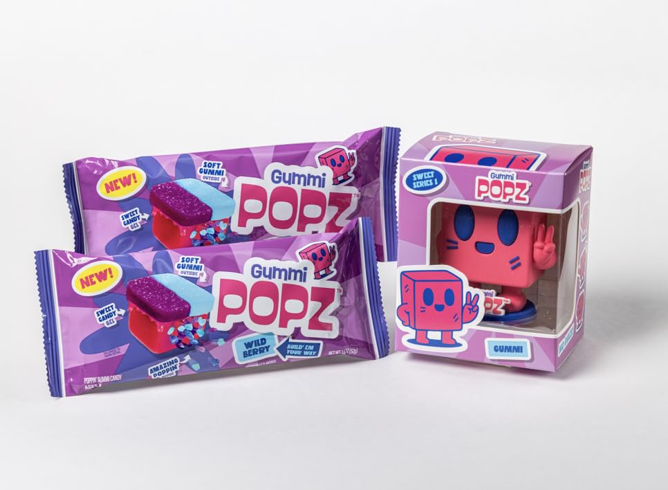Gummi Popz Series 1 Sweet Surprise Pack - Gummi Collectible Toy + 2 Sweet Mixed Berry Popping Gummi Candy Packs | Limited Edition Candy & Toy Gift Set