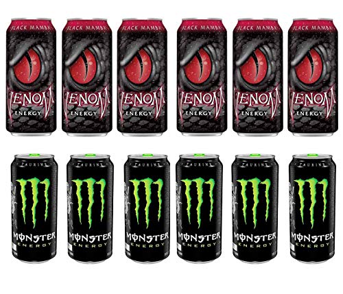 LUV BOX- variety Energy drink 16 oz. pack of 12 , VENOM BLACK MAMBA ENERGY DRINK , MONSTER ENERGY CANS .By Evaxo
