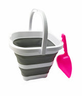 SAMMART 2 pcs. Camping Set : Collapsible Bucket + Portable Dishpan with Draining Plug (Grey, 5L Bucket+10L Dishpan)