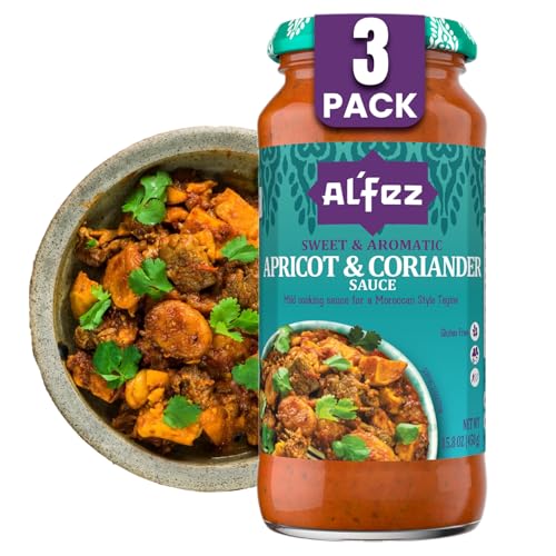 Al’Fez Apricot and Coriander Sauce - 15.8 oz Jar (Pack of 3) - Mild Tomato-Based Cooking Sauce w/Aromatic & Herby Sweet Flavor - Perfect for Moroccan