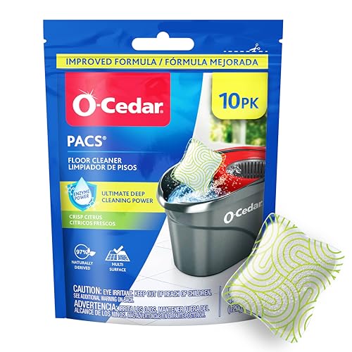 O-Cedar PACS Hard Floor Cleaner, Crisp Citrus Scent 10 Count (1-Pack) | Made with Naturally-Derived Ingredients | Safe to Use on All Hard Floors |