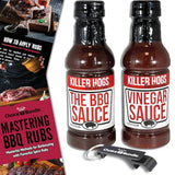 Killer Hogs The BBQ Sauce & Vinegar Sauce Premium 2 pk (32 oz) Great to Dip Toss Glaze & More + Barbecue Masters & Bottle Opener (4 Items)!