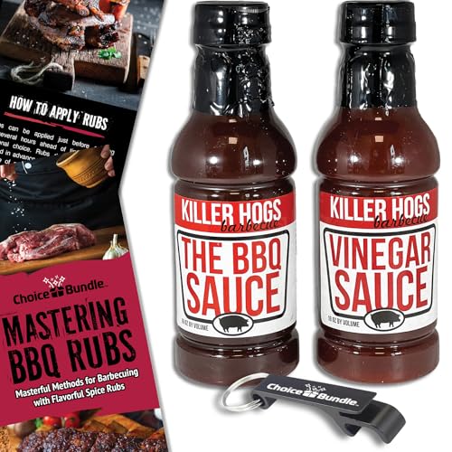 Killer Hogs The BBQ Sauce & Vinegar Sauce Premium 2 pk (32 oz) Great to Dip Toss Glaze & More + Barbecue Masters & Bottle Opener (4 Items)!