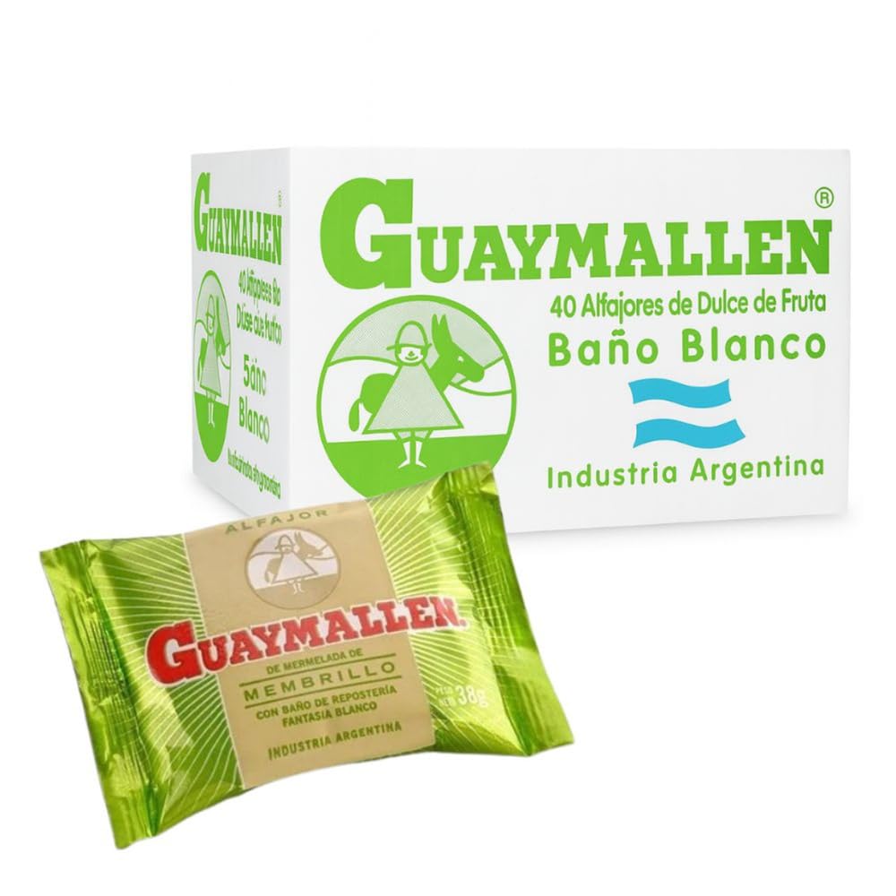 Guaymallen White Chocolate Alfajor with Membrillo Fruta Quince Jelly, 38 g / 1.34 oz (Pack of 40)