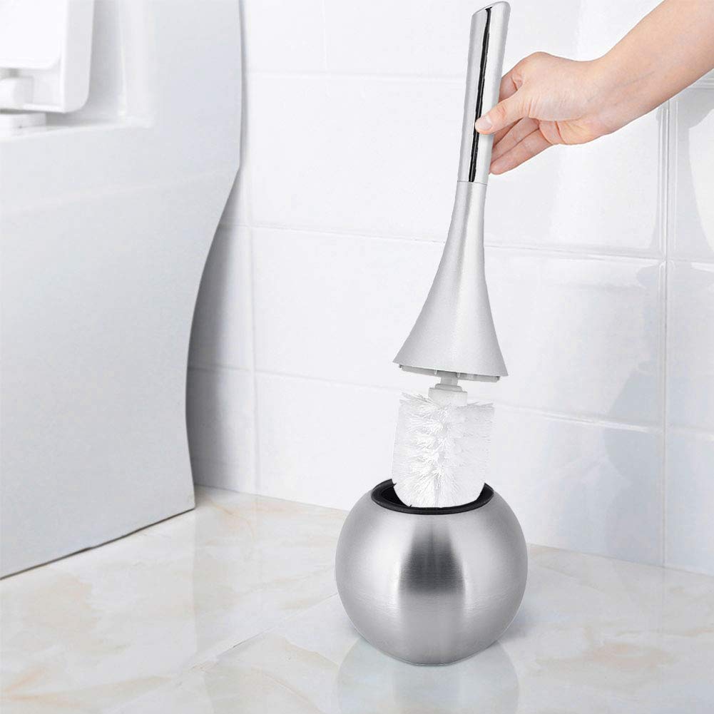 Toilet Brush Set,Toilet Bowl Brush with ABS Plastic Long Handle and Stainless Steel Base Waterproof Toilet Brush and Holder Set Toilet Bowl Brush
