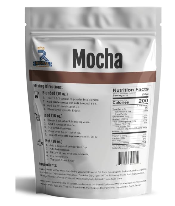 Royal Flavorings Mocha Premium Flavored Frappe Drink Mix for Blended Frappe, Iced or Hot Drinks, Stand up Resealable Bag 3 Lb.