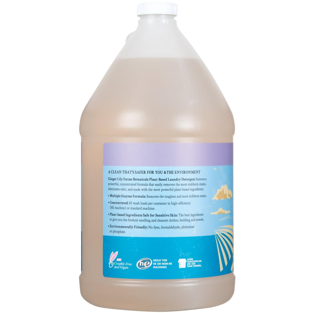Ginger Lily Farms Botanicals Plant-Based Liquid Laundry Detergent, Lavender, Concentrated Formula, HE Compatible, 85 Loads, 1 Gallon (128 fl. oz.)