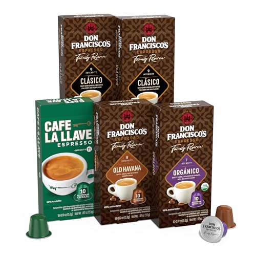 Don Francisco's and Cafe La Llave Espresso Capsule Variety Pack - 50 Recyclable Aluminum Pods Compatible with Nespresso Original Line Machines