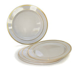White Premium Plastic Round Plates With Gold Trim - 6.25" (Pack Of 20) - Elegant Disposable Dinnerware For Weddings, Parties & Events