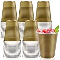 Xvvirnt 100 Pack Gold Plastic Cups, 18 oz Gold Graduation Cup,Plastic Party Cups,Disposable Cup for Party Wedding Birthday Graduation Family