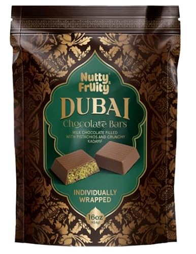 Nutty & FrUity Dubai Chocolate Bars, Milk Chocolate with Pistachio, Individually Wrapped, 16 oz (454gr)