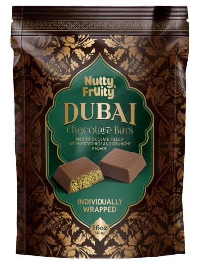 Nutty & FrUity Dubai Chocolate Bars, Milk Chocolate with Pistachio, Individually Wrapped, 16 oz (454gr)