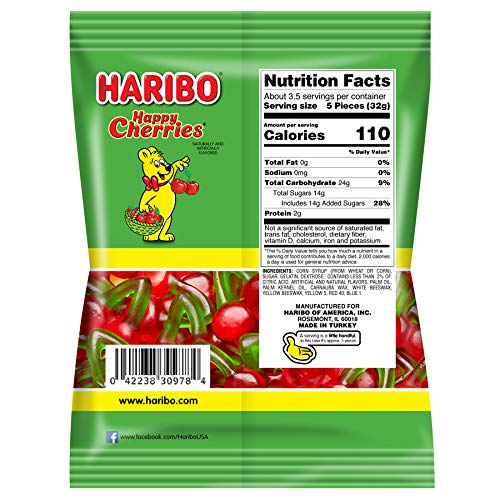 Haribo Gummi Candy, Happy-Cherries, 4 oz. Bag (Pack of 12)