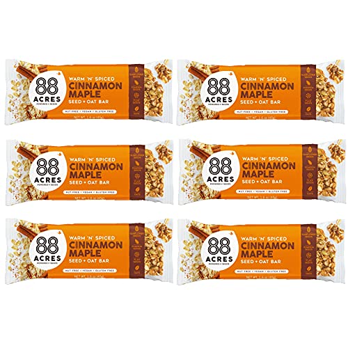 88 Acres Granola Bars, Cinnamon Maple, 6 Count, School Safe, Allergen Free Seed & Oat Snack Bar, Gluten & Nut Free, Vegan, Non-GMO & Kosher