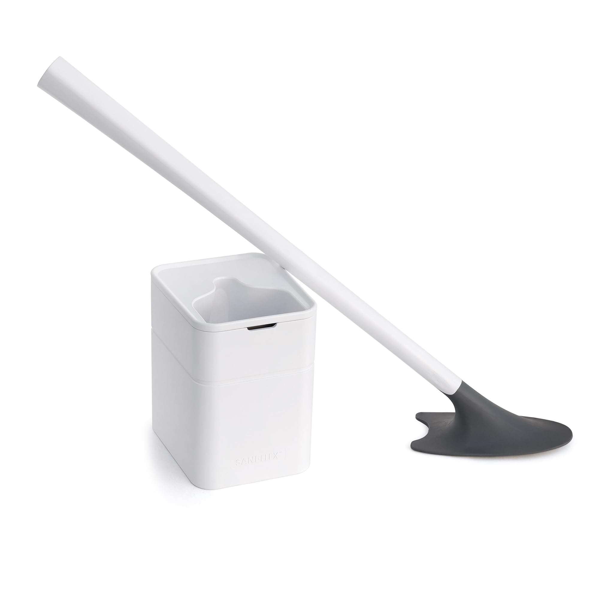 Broombi Sani-Flex Toilet Brush Squeegee and drip-Less Holder Set with a Patented Silicone Bristle-Free Head - no Mess, no clinging gunk or Poo, Super