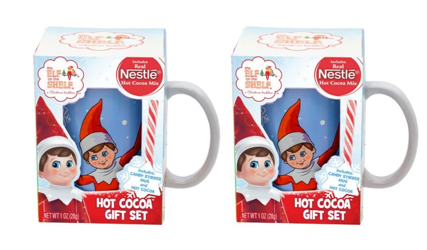 Frankford Elf On The Shelf Holiday Mug & Hot Cocoa Mix with Striped Candy Stirrer Gift Set, 2 Pack Candy